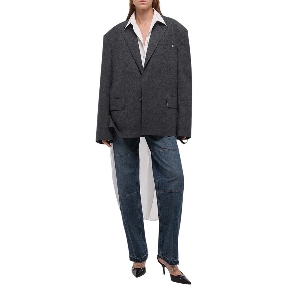 Helmut‎ Lang Driver Boxy Wool-Blend Oversized Blazer Jacket Charcoal 795 MSRP XL